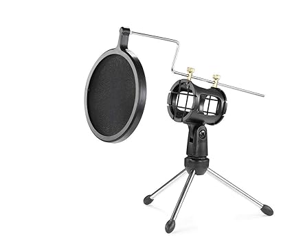 Powerpak F-9 Foldable Desktop Microphone Tripod Stand with Shock Mount Mic Holder (Black)