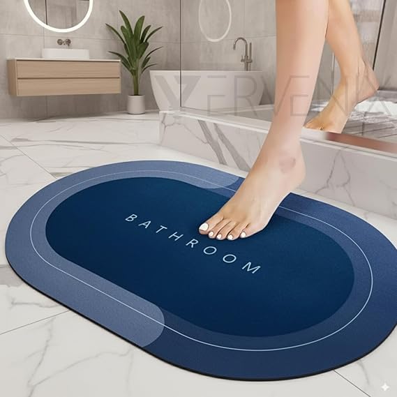 VERVENIX Pack of 1 Quick Dry Soft Water Absorbing Rectangular Bathroom Mat | Anti-Skid & Non-Slip Rubber Doormat for Home, Kitchen, Washroom | (Blue)