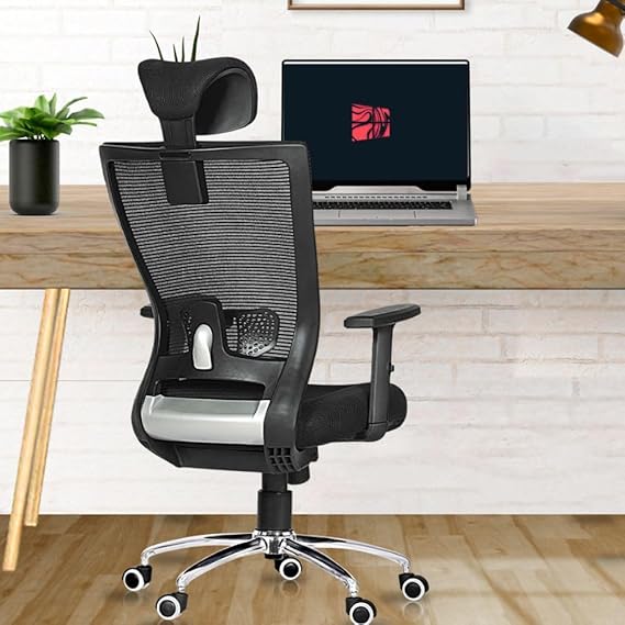 Da URBAN Mascot High Back Revolving Mesh Office Executive Ergonomic Chair with Adjustable Armrest & Headrest and Tilt Lock, Long Day Comfort, (Black)
