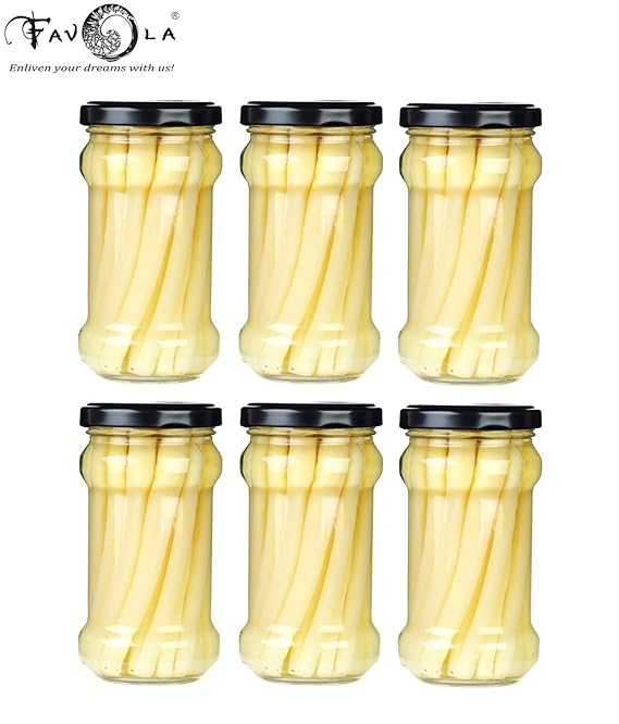 Favola Essentials Round Lug Glass Jar, Black Lid, 300 ml, Set of 6, Clear