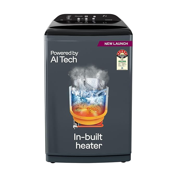 Godrej 10 Kg 5 Star, AI Powered, Inbuilt Heater, Fills Tub at ~0 Water Pressure, Soft Close Lid, Steel Drum Fully Automatic Top Load Washing Machine (WTEON ADA 10 5.0 FEFH GLGR, Glacial Grey)