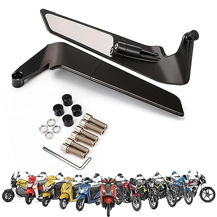 OTO2EYE Universal Motorcycle Rear View Mirrors Set Adjustable 180 Rotating Side Mirrors