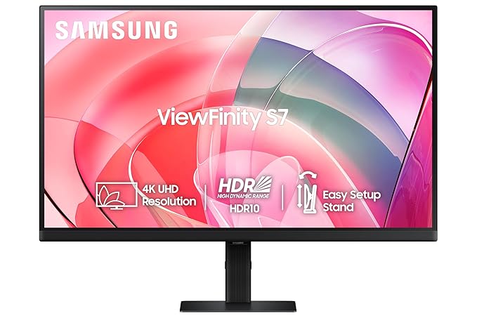 Samsung 27" (68.47cm) 4K ViewFinity S7 Monitor|UHD 3840 x 2160|IPS Panel|350nits|1.07 Billion Colors|Ports-HDMI,DP,Headphone|PIP|PBP|HDR10|Easy Setup Stand|Eye Care Technology|LS27D700EAWXXL|Black