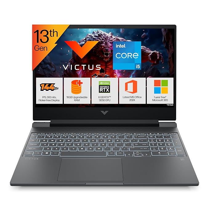 HP Victus, 13th Gen Intel Core i5-13420H, 6GB RTX 3050, 16GB DDR4(Upgradeable) 512GB SSD, FHD, 144Hz, 300 nits, IPS, 15.6''/39.6cm, Win11, M365* Office24, Mica Silver, 2.3kg, fa2700TX, Gaming Laptop