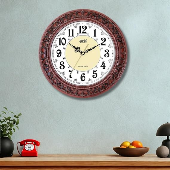 Ajanta Quartz Plastic Silent Sweep Movement Vintage Wall Clock (Mahogany, 366 x 57 x 367 mm)