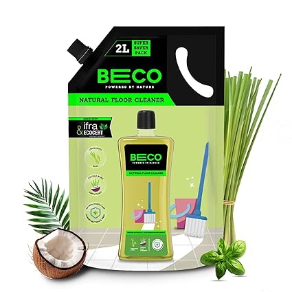 Beco Natural Disinfectant Surface & Floor Cleaning Liquid | 2L Refill Pack | Non Toxic Germ Kill Formula | Lemongrass & Basil Freshness |Safer than Phenyl| Kids Safe, Pet Friendly Floor Cleaner Liquid