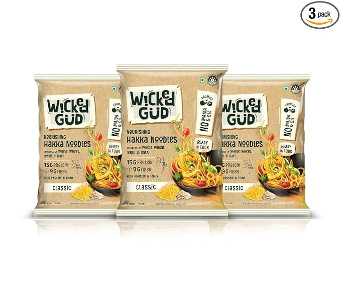WickedGud Hakka Noodles (200gm x 3) | High Protein | Cholesterol Free