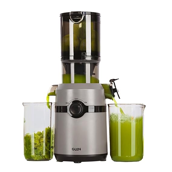 Glen Cold Press Juicer for Home, 200W, 108mm Large Feed, 0.8L Juice & 0.7L Pulp Cup, 2 Size Filter, Low Noise RPM, Fruit & Vegetable Slow Juicer Machine, Easy Clean - SA-4015HSJ