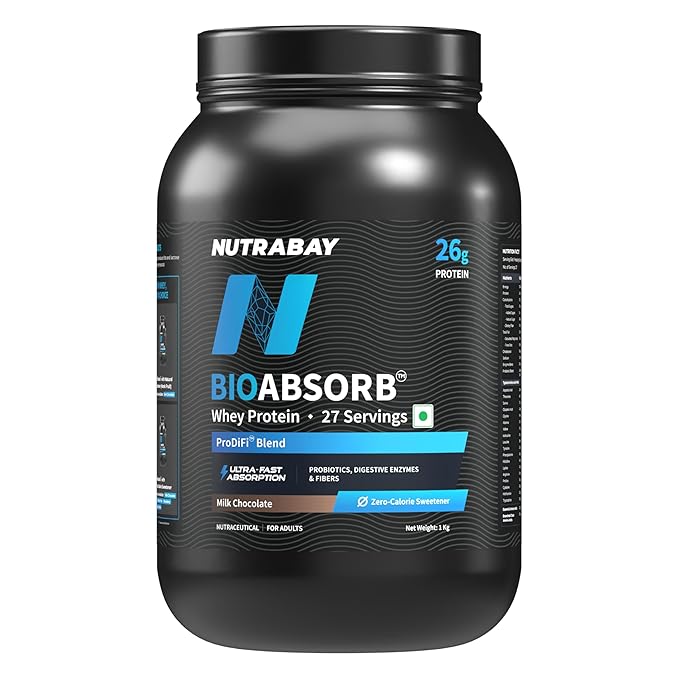 Nutrabay BioAbsorb Whey Protein - 1kg, Milk Chocolate | Fast Absorption