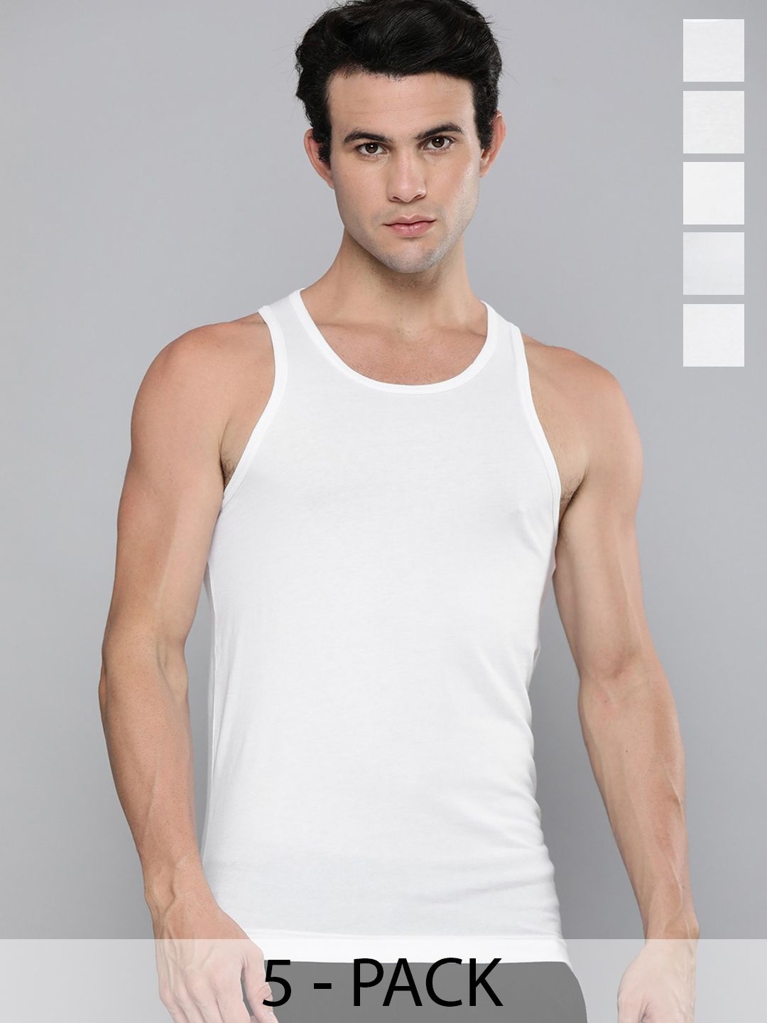 Men Pack of 5 Solid Scoop Neck Sleeveless Pure Cotton Classic Vest