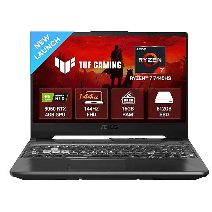 ASUS TUF A15 (2025), AMD Ryzen 7 7445HS, Gaming Laptop(RTX 3050-4GB/75W TGP/16GB RAM/512GB SSD/FHD/15.6"/144Hz/Backlit Keyboard/48Whrs/Windows 11/Graphite Black/2.3 Kg) FA506NCG-HN199W