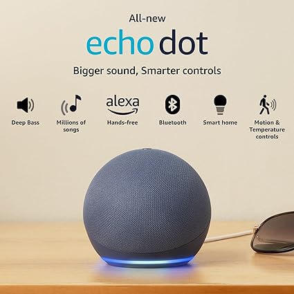 Amazon Echo Dot (5th Gen) | Smart speaker with Bigger sound, Motion Detection, Temperature Sensor, Alexa and Bluetooth| Blue