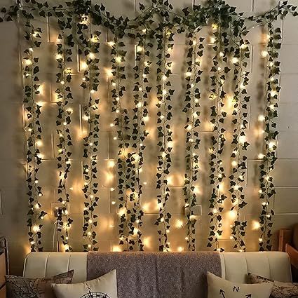 MoonlitDreams Aesthetic Room Decor Items, Home Decoration Items for Living Room, Fairy Lights(40ft Long) Wall Decor Items for Bedroom, Home Decor for Living Room, Bedroom (4 Green Vines & 1 LED Light)