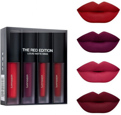 BLUSHIS 16 Hrs Superstay | Sensational Longlasting | Matte liquid lipstick (RED KISS, PINK, MAD PURPLE, MAROON, 12 ml)