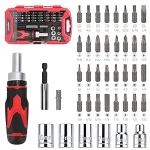 Amazon Basics Magnetic Ratchet Screwdriver Set, Multicolour, 41-Piece