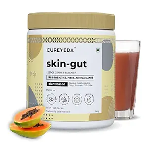 Cureveda SkinGut Pre & Probiotic Powder for Clear Skin | Supports Acne Control | Gut Health| Skin Detox | Plant-Based Formula with Antioxidants | No Added Sugar & Artificial Flavour(150 gm)