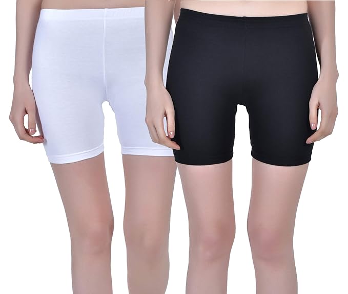 Aimly Women Cotton Stretchable Cycling Gym Yoga Knee-Length Slip Shorts Pack of 2