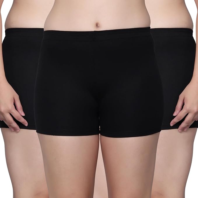 Aimly Cotton Stretchable Cycling Gym Yoga Above Knee Slip Shorts for Women Combo Pack of 3