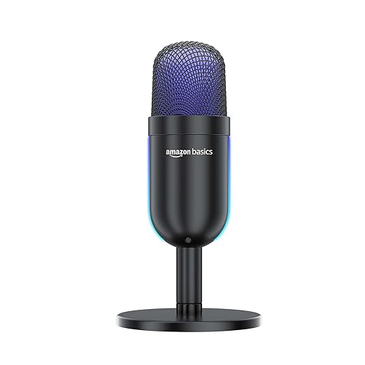 Amazon Basics Condenser USB Microphone with Adjustable Stand | Plug and Play | RGB Effects