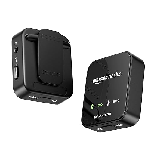 Amazon Basics Professional Wireless Microphone System for DSLR/Camcorder/Smartphone/Tablet | Advanced Noise Cancellation | Superior Sound Quality | 100m Range