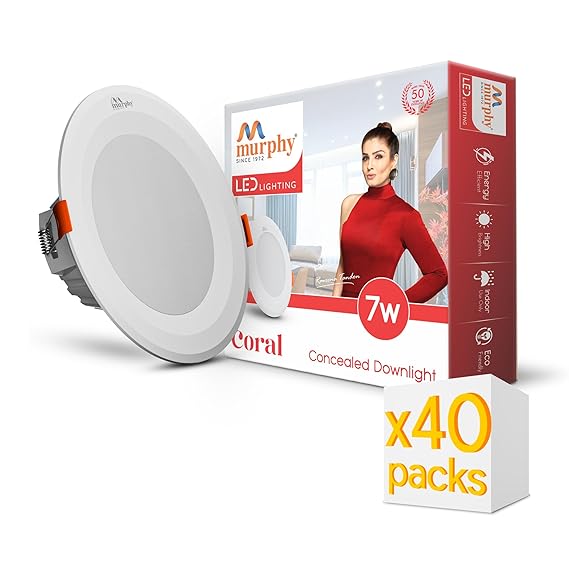 Murphy 7W Coral LED Concealed Ceiling Panel Light with 2-Year Warranty | Warm White Round Recessed Downlight for 3-Inch Concealed Box | BIS Approved | Pack of 40' within 60 characters including the focus keyphrase