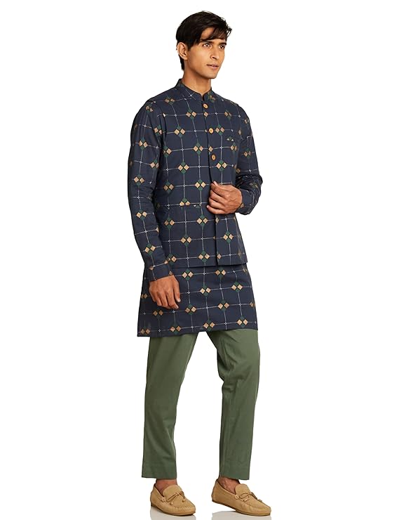 Amazon Brand - Symbol Men Cotton Nehru Jacket Kurta Pant Set (3pcs)