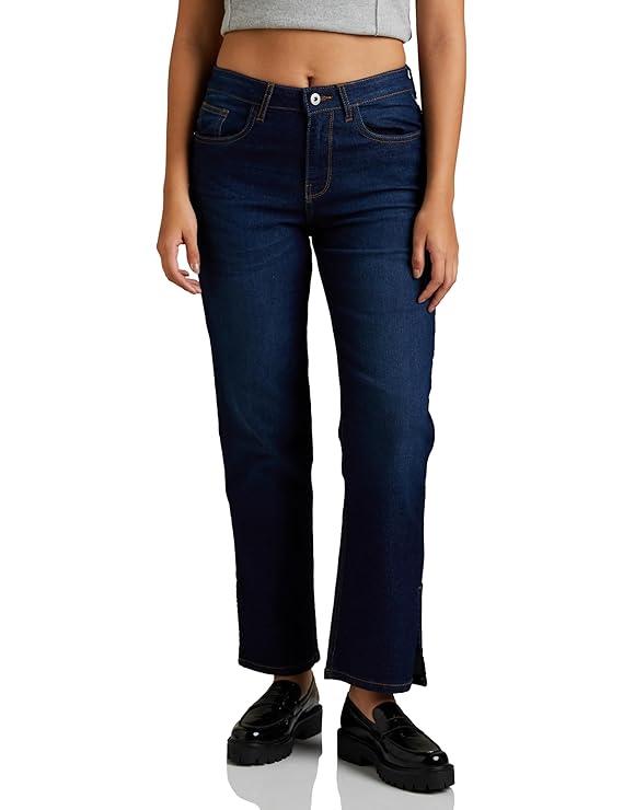 Amazon Brand - Symbol Women Mid Rise Ankle Length Straight Fit Jeans