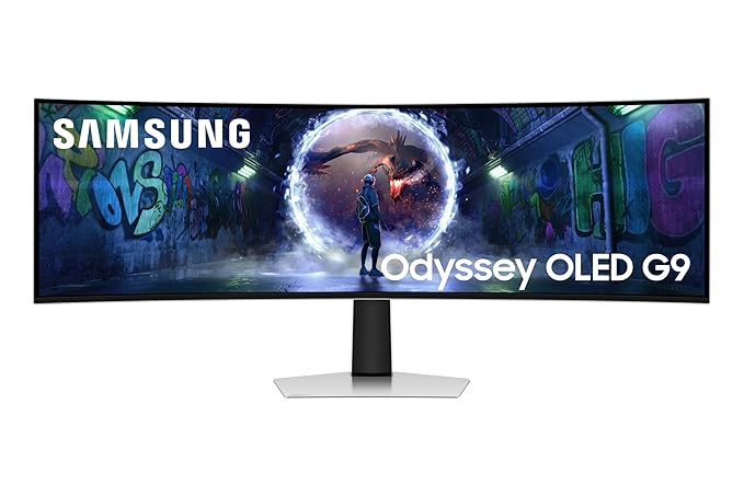 Samsung 49" (124.4cm) Odyssey OLED G9 Curved Gaming Monitor|Dual QHD 5120 x 1440|240Hz|0.03ms|DCI 99%|OLED Safeguard|FreeSync Premium Pro|G-Sync|Quantum Dot|HDR10+ Gaming|HAS|LS49DG930SWXXL|Silver