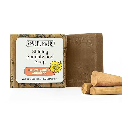 Soulflower Sandalwood Soap, Protection for Every Ghar, Cleansing, Tan Removal, Magic Wash for Face, Body with Ashwagandha, Tulsi, Triphala, Neem | 100% Natural, Handmade for All Skin Types, 100g