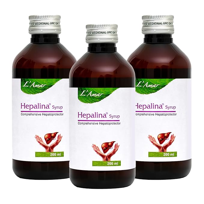 L’Amar Hepalina Ayurvedic Liver Syrup – 200ml (Pack of 3) | For support in cases of Liver Detox, Fatty Liver, & Digestion | Rose Flavoured Herbal Liver Tonic for Kids & Adults