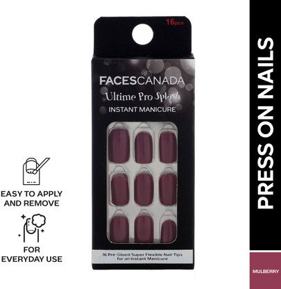 FACES CANADA Ultime Pro Splash Instant Manicure | 16 Pcs Press On Nail Extensions (Mulberry)