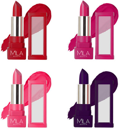 Mila Beaute Matte Lipstick Combo Set | Highly Pigmented & Lightweight Formula | Matte Finish (Mastani, Passionate Petal, Top Notch, Aurora, 16.8 g)