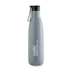 Cello Puro Steel-X Neo 900 Insulated Water Bottle, Grey, ISI Certified