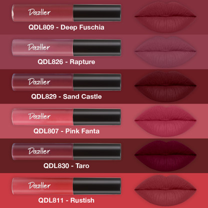 Dazller Lip Colour, Lightweight,Ultra-Intense Matte,SmudgeProof,TransferProof,8-Hrs Stay (Pack of 6 - Nude Mood, 3.6 g)