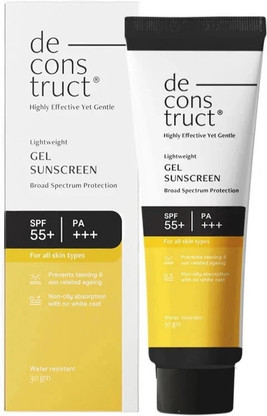 Deconstruct Sunscreen - SPF 55+ PA+++ Lightweight Gel Sunscreen | No White Cast | For men & Women | (30 g)