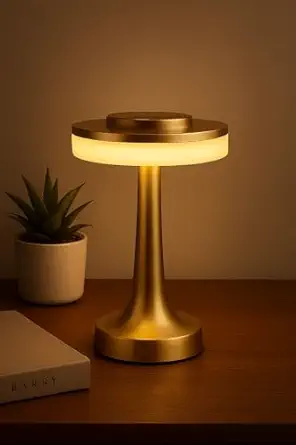 NYRWANA Table Lamp | 2000 mAh Battery | Lamps for Bedroom, Night Lamp for Bedroom & Living Room, 3 Colour Touch Control, Wireless Charging, Diwali Gifts for Family & Friends - Metal (Gold)