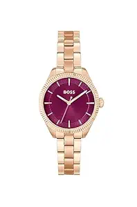BOSS Sage Qtz Basic Red Round Dial Women's Watch|Ionic Plated Carnation Gold Steel Material|Gold Color Band - 1502728