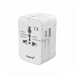 Basics India Universal Travel Adapter with Surge Protection & USB-C Charging
