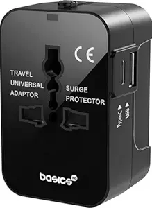 Basics India Universal Travel Adapter with Surge Protection & USB-C Charging