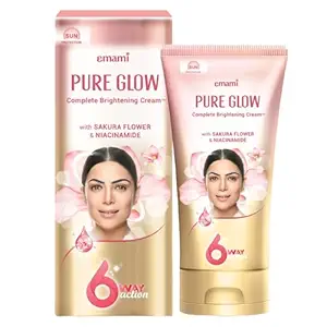 Emami Pure Glow Complete Brightening Cream 50g | with Japanese Sakura Flower & Niacinamide for 2X Brightness & +50% Moisturisation | Mineral-Oil Free, Paraben-Free