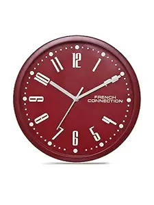 French Connection Stylish Analog Wall Clock with Maroon Dial - 12 Inches