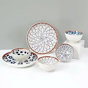 Amazon Brand - Solimo Ceramic Bowl with Plate, Set of 6 pcs Set (Bowl H 4B+2P) | Microwave & Dishwasher Safe| Bowls for Snacks, Fruits, Salad, Desserts | BPA & Lead-Free Bowls | 350ML, Burnt Sienna