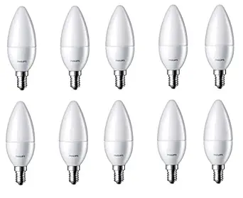 Philips 2.7-Watt 250-lumen Frosted Candle E14 Base (Cool White, Pack of 10) - Decorative, Ambience for Chandeliers, Wall lights, Desk lamps, Floor lamps