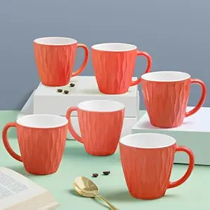 Larah by BOROSIL 6pc Opalware Curl Sunset Orange Tea/Coffee Mug Set