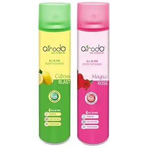 Airodo Citrus Blast & Magic Rose Air Freshener with Dual Technology,Easy Push and Spray,All in One Room Freshener for Home and Office Last Up to 30 Days (250ml, Pack of 2)