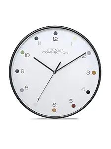 French Connection Elegant Decorative Analog Wall Clock White Dial with Black Case - Size 12 inches - FCWC05-A