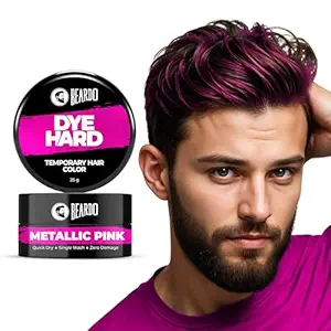 Beardo Dye Hard Temporary Hair Color - Metalic Pink, 25g | Temporary 1-Day 1-Wash | DIY Instant Hair Color Makeup for Men | No Bleach | No Ammonia | No Damage