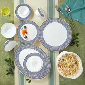 Larah by Borosil Emerald Weave Opalware Dinner Set for Family of 8