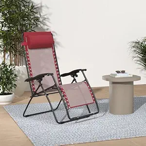Amazon Basics Outdoor Textilene Adjustable Zero Gravity Folding Reclining Chair with Pillow (Red) | Alloy Steel