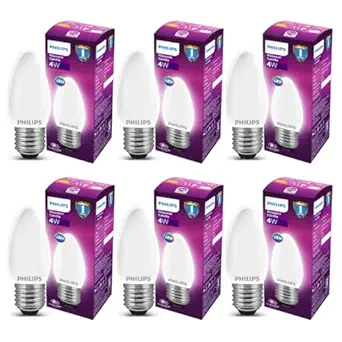 PHILIPS 4 Watt 400-Lumen LED Frosted Candle E27 Base (Cool White, Pack Of 6) - Decorative, Ambience For Chandeliers, Wall Lights, Desk Lamps, Floor Lamps